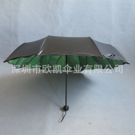 厂家订做 三折手开芭蕉叶伞 黑胶超强抗紫外线遮阳伞