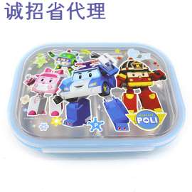 韩国进口变形警车不锈钢儿童餐盒饭盒密封五格保温餐盒便当盒餐具