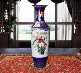 西安落地大花瓶 景德镇瓷器大花瓶中国红牡丹花开富贵黄蓝客厅摆件