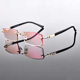 厂家直销新款时尚潮人框架眼镜男式金属无框镶钻切边近视眼镜批发