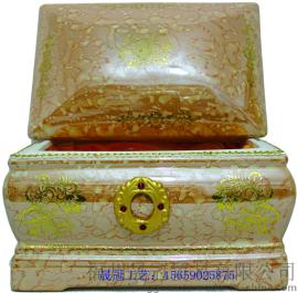 精美桔红陶瓷骨灰盒 桔红金花瓷寿盒 骨灰罐 骨灰坛