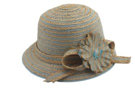 促销女帽条纹花朵拉菲草编帽短边小盆帽 遮阳帽(XH027)