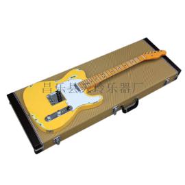 【复古黄色电吉他 枫木指板 带皮箱 白色护板 工厂可定制